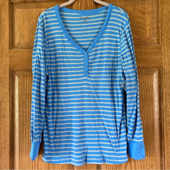 5/$15 Faded Glory Light Blue & Gray Striped Ribbed LS Top Large (12/14) - Picture 1 of 6